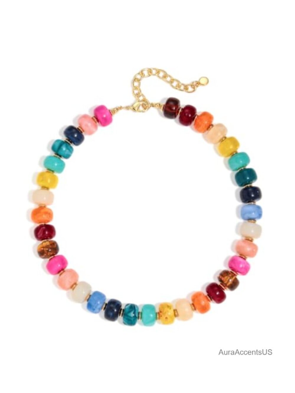 Chunky Rainbow Resin Beaded Necklace Women Vacation Statement Jewelry